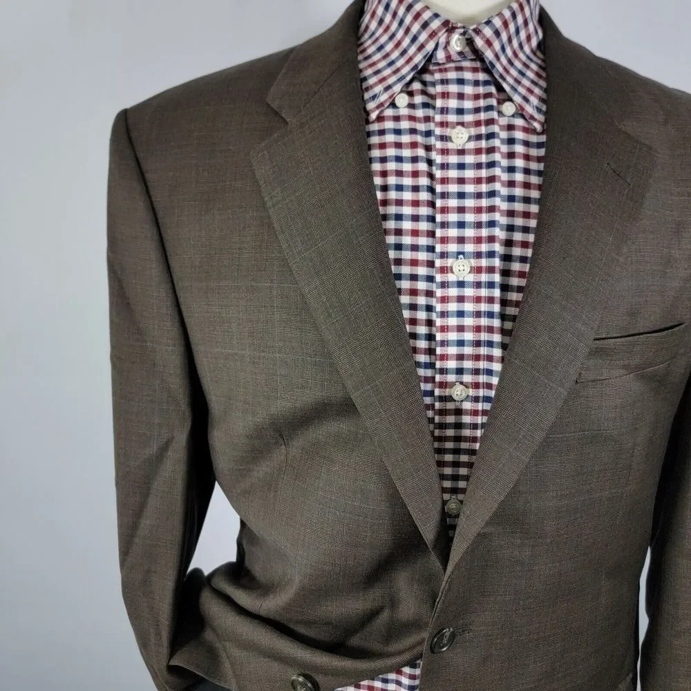 Lauren Ralph Lauren Men's Sport Coat Blazer Two Button Brown Plaid Wool‎ Sz 44L